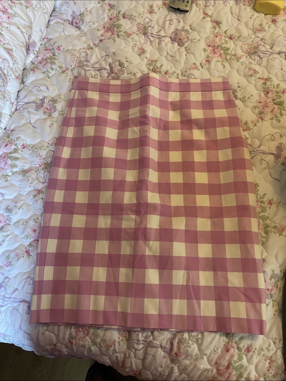 J. Crew Pink and Cream Gingham Pencil Skirt